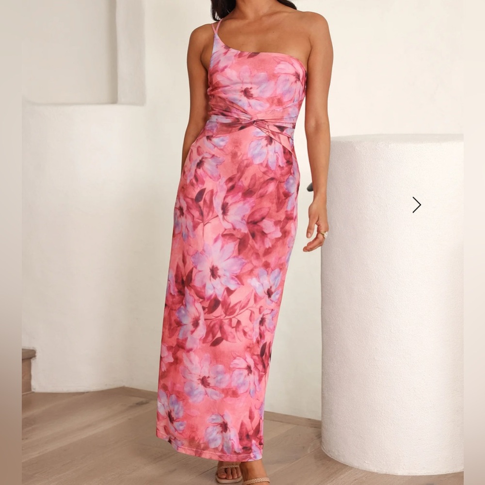 Floral Pink One-Shoulder Dress
